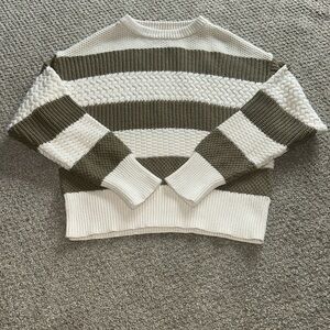 a new day Olive and White Striped Sweater